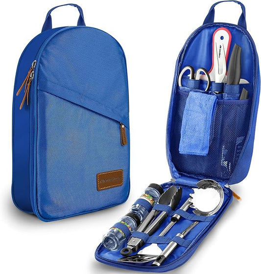 Camp Kitchen Cooking Utensil Set Travel Organizer Grill Accessories Portable Compact Gear for Backpacking BBQ Camping Hiking Travel Cookware Kit Water Resistant Case