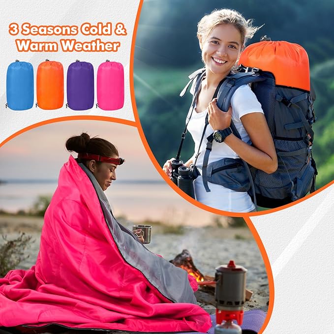 Macarrie 4 Pcs 0 Degree Camping Sleeping Bags Bulk for Adults 4 Season Warm Cold Weather Sleeping Bags with Compression Sack Lightweight Portable Waterproof for Backpacking Hiking Outdoor