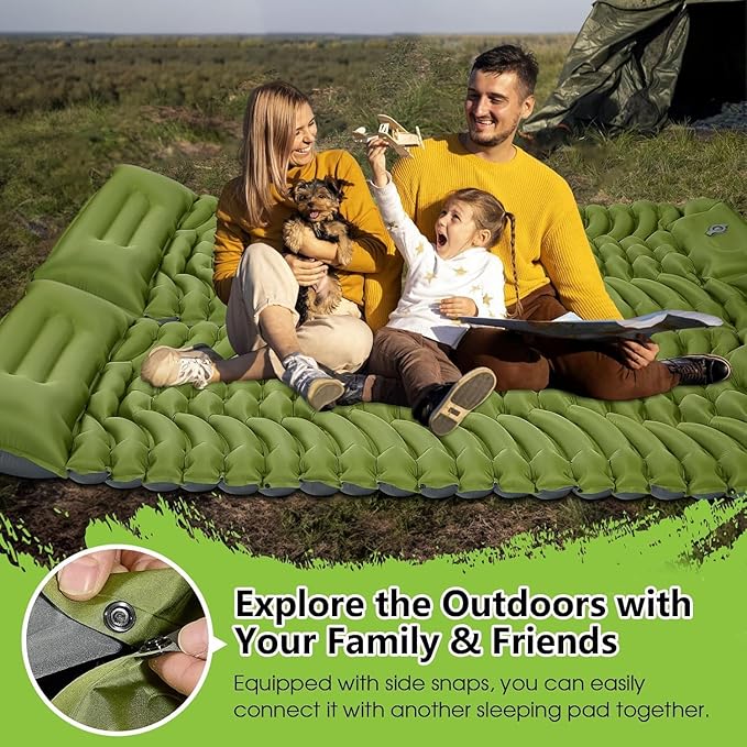 Inflatable Camping Sleeping Pad with Built-in Foot Pump & Pillow - Portable Lightweight Air Mattress for Backpacking, Hiking, Tent - Compact Travel Sleep Mat (Green)