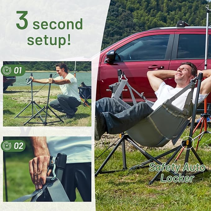 Timber Ridge Hammock Camping Chair with Adjustable Backrest, Heavy Duty Folding Hammock Chair Supports 300lbs, Portable Hammock Chair for Camping, Travelling and Patio, Grey