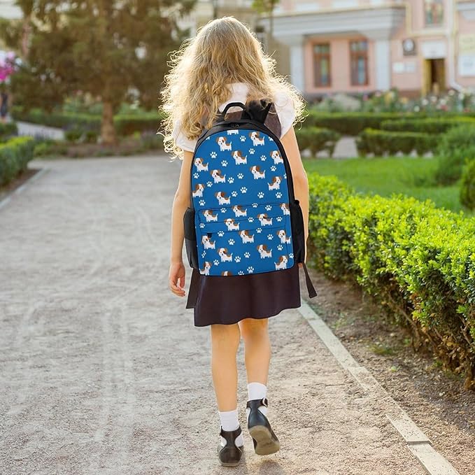 Daypack Backpack Polyester Multipurpose Anti-Theft Beagles Paw Navy Blue Printed Shoulder Bag Big Capacity Gym Outdoor Hiking Backpack With Smooth Zippers