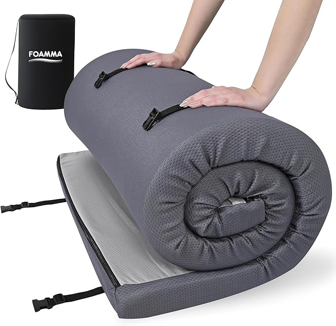 Foamma 4" x 26" x 72" High Density Roll-Up Camping Mattress with Water Resistant Zipper Cover, Foldable and Portable for Camping, RV Bunk, Tent, Guest Bed, Outdoor and Dorm, CertiPUR-US Certified Foam