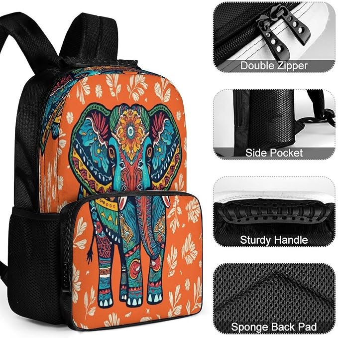 Shoulder Book Bags Polyester Multipurpose Anti-Theft African Tribal Nations Elephants Art Carry On Bag Large Capacity Travel Hiking Camping Rucksack