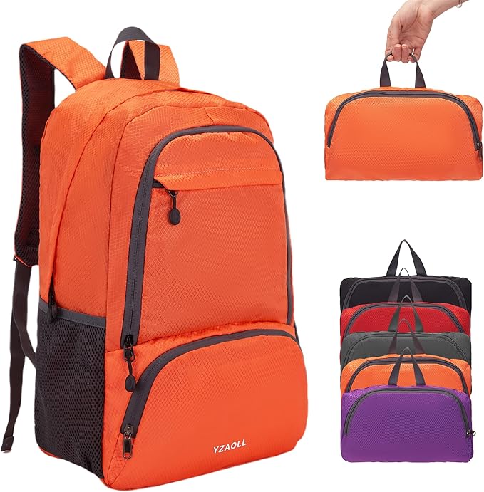 YZAOLL 30L Hiking Backpack Lightweight Day Packs, Packable Backpack for Women Men Travel Camping Vacation,Orange