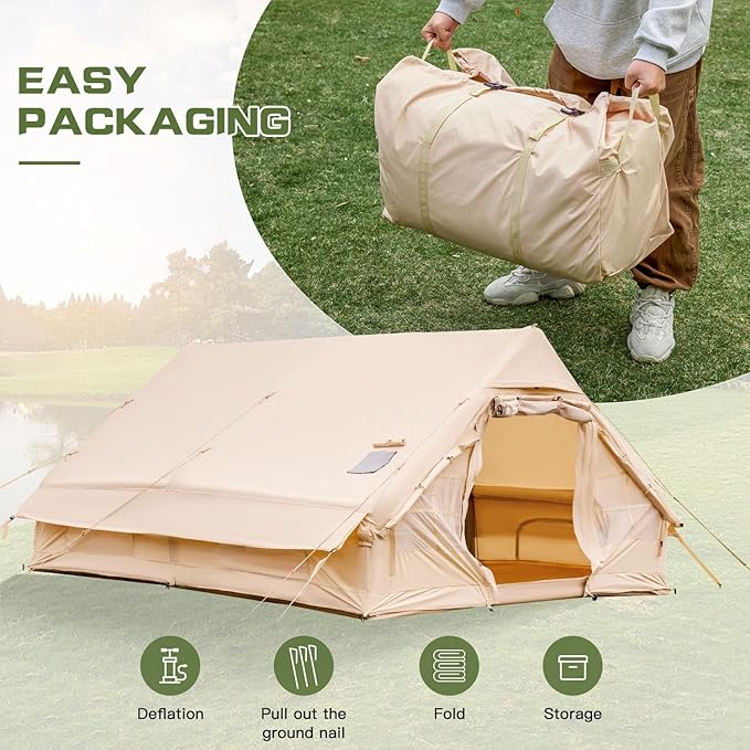 EROMMY 4/6/8/12 Person Inflatable Tent with Skylight, 4 Season Blow Up Tents with Hand Pump for Outdoor Camping & Hiking, Easy Set-up Windproof Sunproof Waterproof