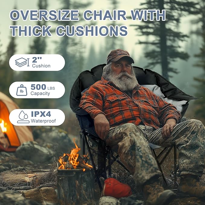 ABORON Oversized Heated Camping Chair, Portable Folding Recliner Chair with 3 Heat Settings & Massage Fuction, Fully Padded Heavy Duty Lawn Chair Supports Up to 400lbs, Ideal for Outdoor Relaxation