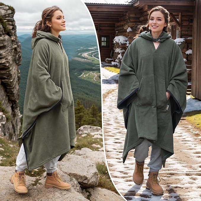 Fleece Camping Blanket, Large Poncho Wearable Blankets, Soft, Warm & Cozy, Lightweight, Portable, 74.5 in * 63 in, for Outdoors, Stadium, Concerts, Travel, Sports, Hiking, Beach, Sofa, Festival