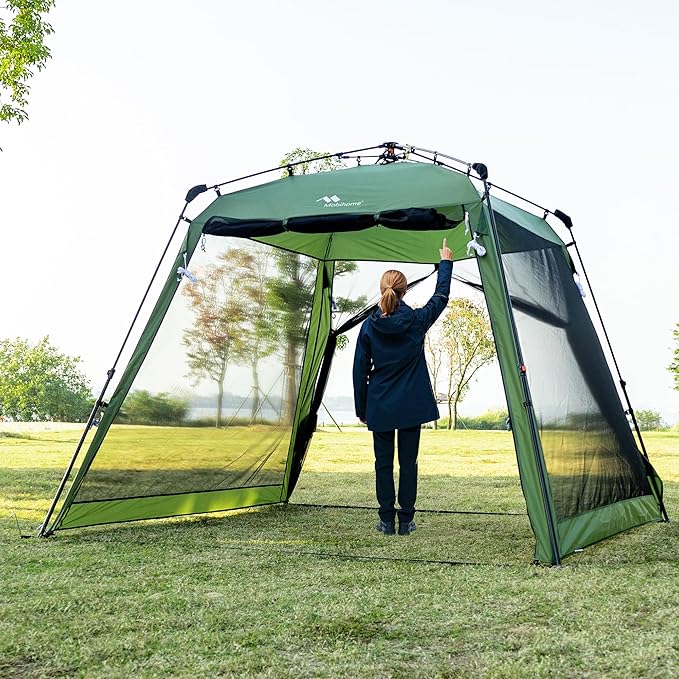 Pop Up Screen House Gazebo 8.2'x8.2'x75'', 4-6 Person Portable Screen Room with Sun & Insect Protection, Sturdy Frame Foldable Outdoor Canopy for Backyard, Camping, Park, Garden,Backyard-Olive Green