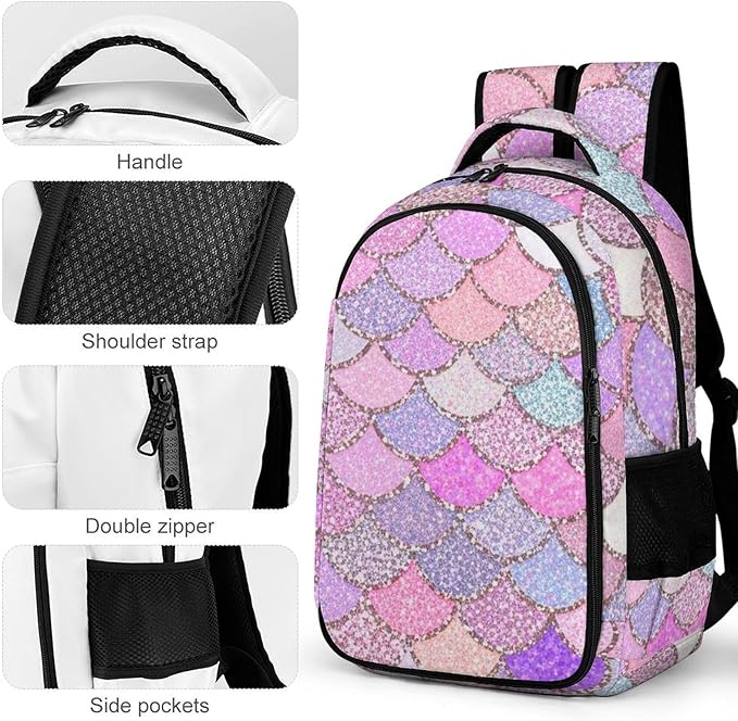 Business Travel Laptop Backpack Pink Mermaid Fish Scales, Anti Theft Water Resistant Computer Bag with Compartment for Men Women