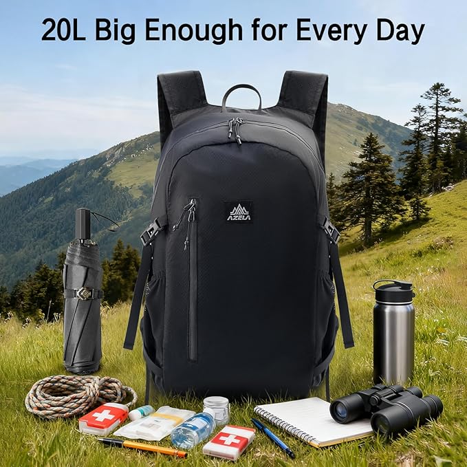 20L Packable Backpack Lightweight Waterproof Foldable Daypack Hiking Daypack for Men Women Reusable Packable Bag Outdoor Camping Hiking Travel Cycling (Black)
