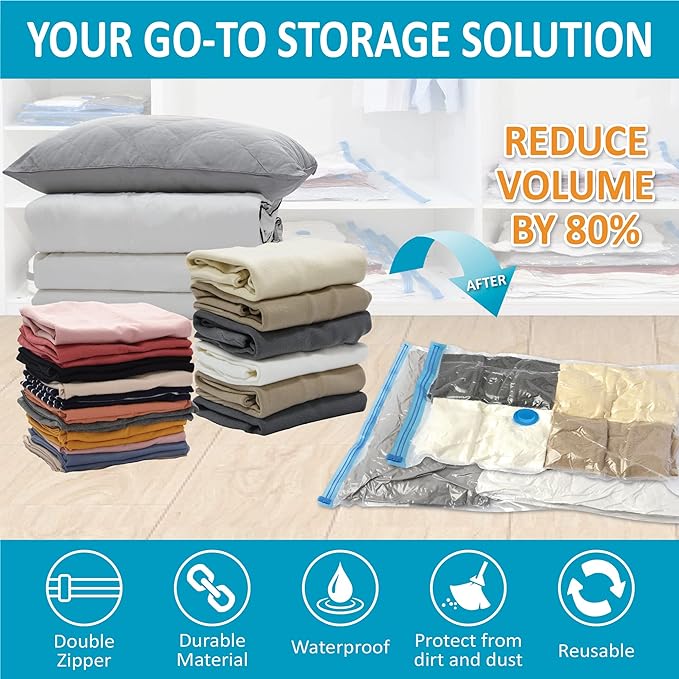 Cozy Essential Vacuum Storage Bags, Compression Space Saver Bags for Clothes, Comforters, Blankets, Pillow, Bedding, Sealer Clothing Storage,10 Combo