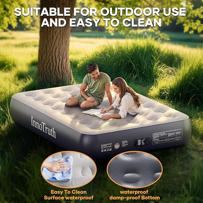 InnoTruth Camping Air Mattress, Full Size with Built in Pump, Inflatable Mattress Blow up Mattress, Family Choice Award Winner-13 Colchones Inflables Foldable Air Bed for Guest & Home, Grey