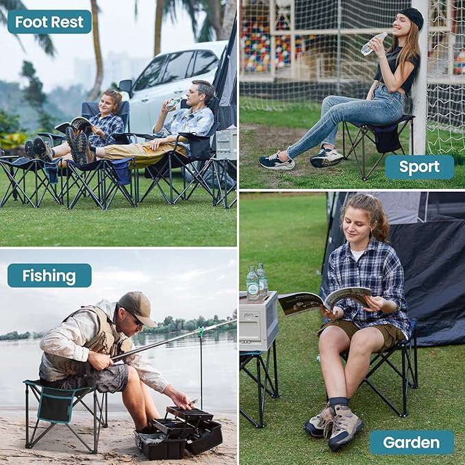 FUNDANGO Folding Camping Stool, 2 Pack 18.1 Inch Oversized Foot Stools 400 Lbs Heavy Duty Portable Padded Seat Anti-Slip Foots & Carry Bag for Fishing Outdoor Lawn Travel (Black)