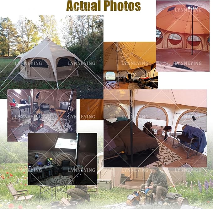 14.76×9.19ft Bell Tent for Glamping & Camping – Wa-terproof Canvas with Stove Jack, Removable Floor & 8 Mesh Windows (Fits 12-15 People)