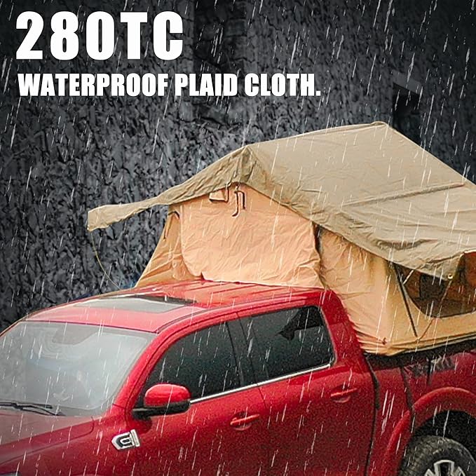 Aluminium Roof Top Tent,with Tri-Color LED Strip Light & 1.97" Thick Memory Foam Mattress,for Car Jeep SUV Truck Camping,2-3 People