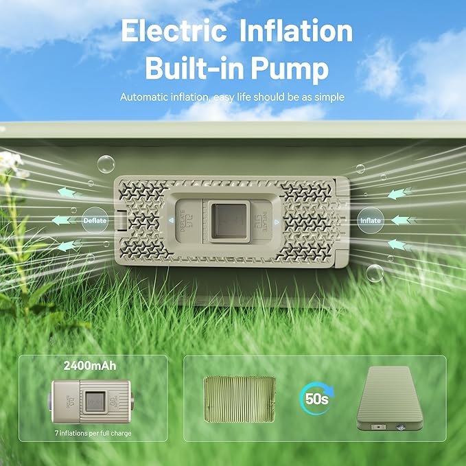 Camping Sleeping Pad, 4" Ultra-Thick Memory Foam Camping Mat with Built-in Electric Pump, 9.5 R-Value Insulated Self Inflating Air Mattress Sleeping Pads for Car Travel Tent Essentials