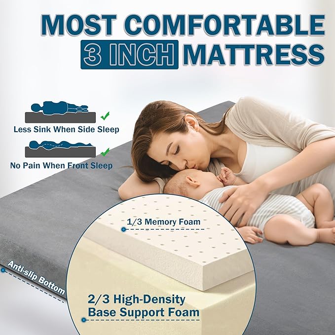 Betterhood Memory Foam Camping Mattress | Potable Backpacking Sleeping Pad W/Waterproof Cover & Carry Bag | Roll Up Cot Mattress for Floor, Travel,Camping | Kids, Single or Twin