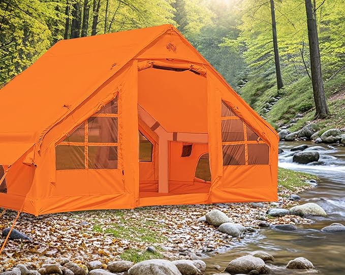 Inflatable Camping Tent,2/4/6/8 Person Glamping Inflatable Tents with Awning, Quick Setup Blow Up Tents with Pump, Waterproof Oxford Inflatable House for Camping, Air Glamping Hot Tents for Adult