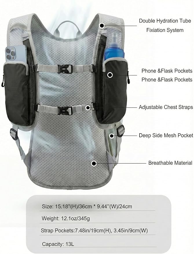Hydration Hiking Backpack, Water Hiking Backpack, Hydration Backpack with 15l Water Bladder, Runinnng Backpack for Men Women for Cycling Campling
