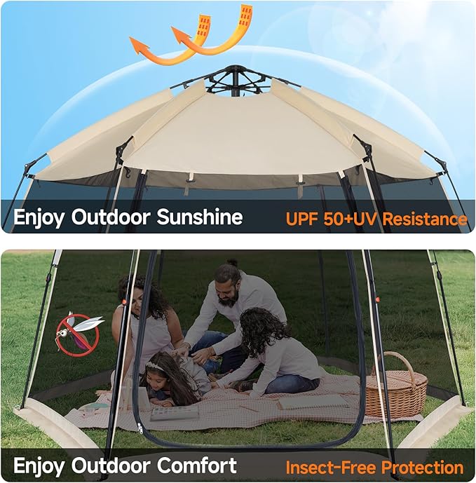 EighteenTek Screen House Gazebo, 2-4-6 Person Pop Up Screen Tent, Instant Screen Room with Carry Bag, Outdoor Mosquito Tent Pop-Up, Sun Shade Shelter for Patio, Garden, Backyard, Deck