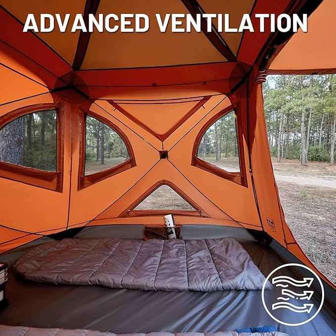 TIMBER RIDGE Instant Pop-Up Weather Resistant Camping Hub Tent, Easy 60 Second Set-Up, Portable 4 Person Tents for Outdoor, Camping, Picnicking, Orange