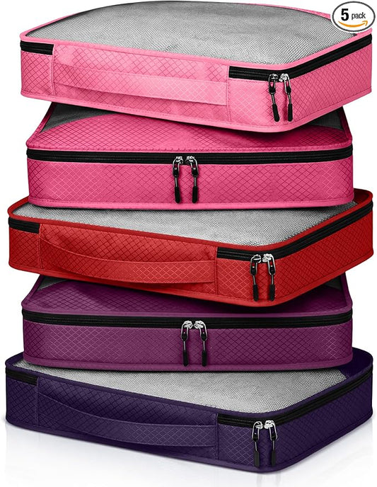 5 Pcs Packing Cubes for Suitcase Large Travel Cubes Carry on Luggage Organizer Bags for Clothes Accessories(S,Purple)