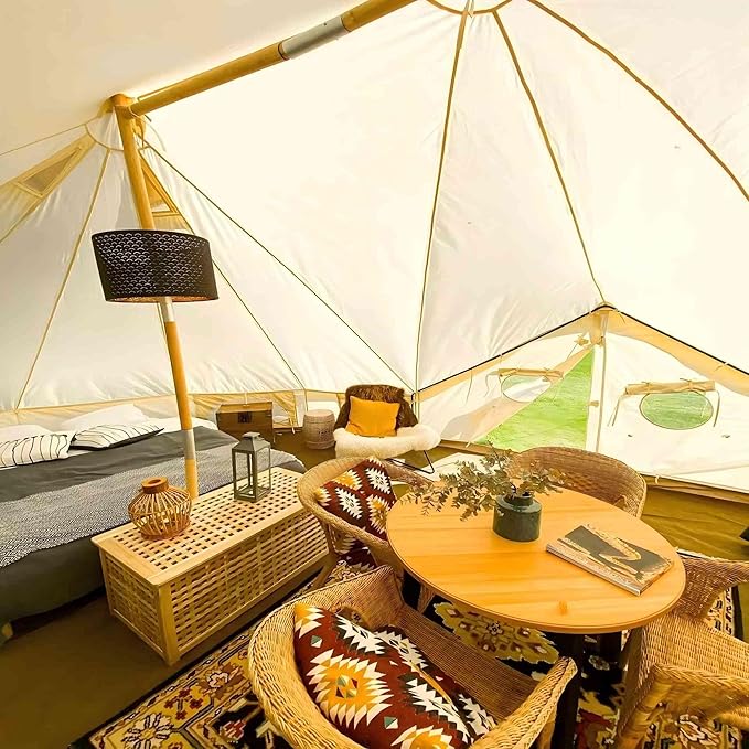 8 10 Persons 2316.5ft Canvas Tent Bell Tent Glamping, 4 Seasons Yurt Tent for Camping, Heavy Cotton Canvas Tent for Family Camping,Outdoor Hunting,or Party Tent.