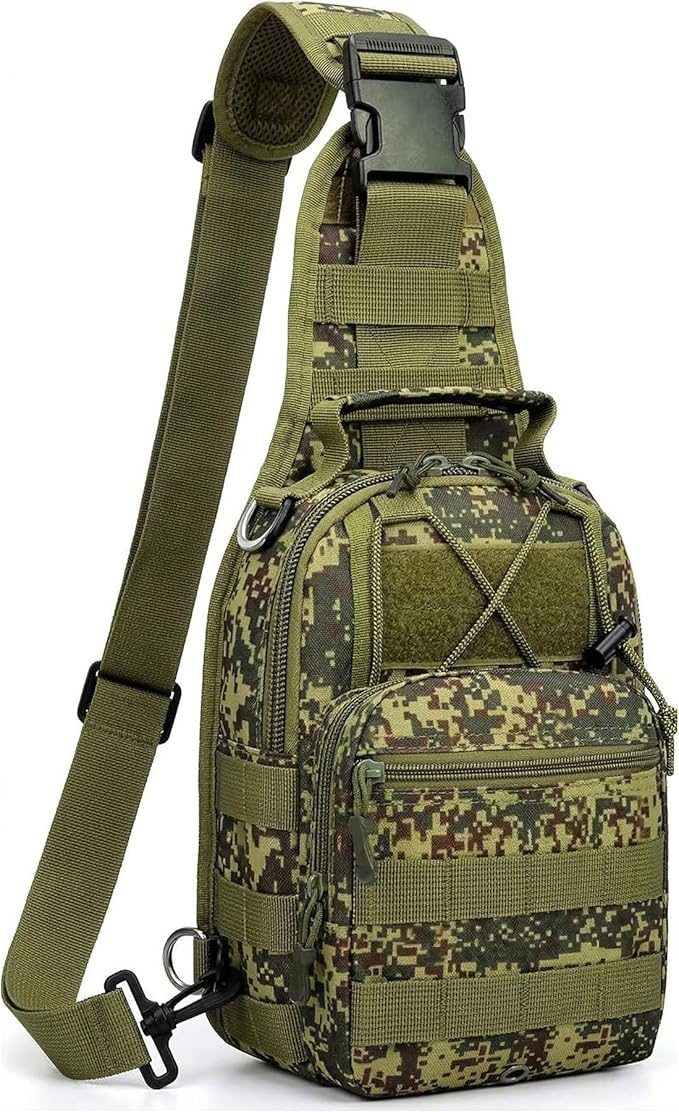 Viriber Tactical Backpack, Waterproof Military Cross-body Molle Sling Shoulder Backpack Chest Bag for Outdoor Every Day Carry Khaki Green ACU
