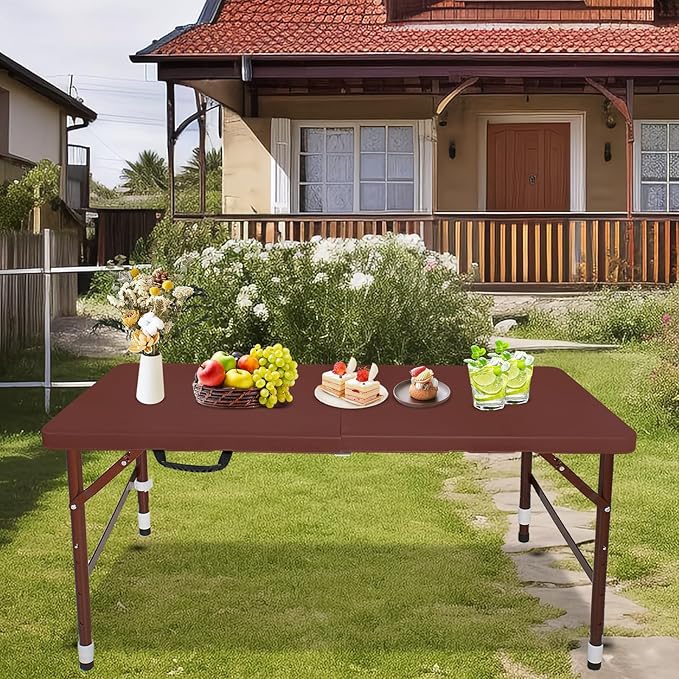 Portable Plastic Folding Table 4ft/6ft/8ft Heavy Duty White Black Picnic Dining Table Fold-in-Half for Camp Party Kitchen Indoor Outdoor