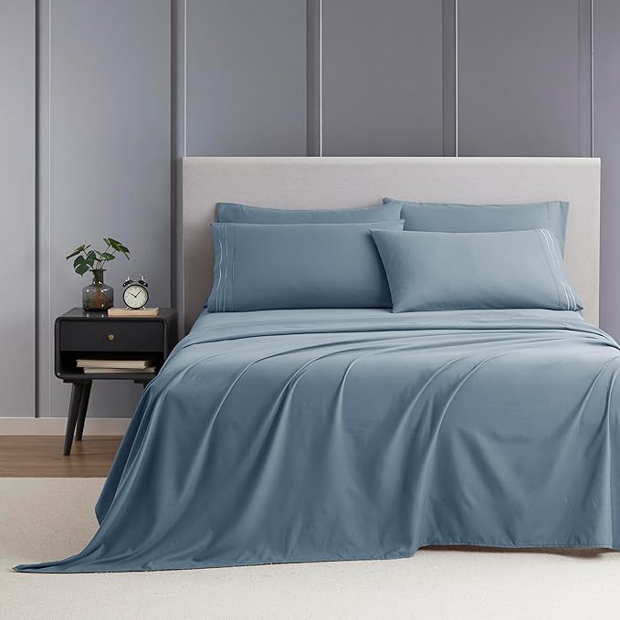 Clara Clark Full Sheets - Hotel Luxury 6 Piece Bed Sheets for Full Size Bed - Soft Bedding Sheets & Pillowcases, Fits Mattress up to 16 inch deep. Full, Stone Blue