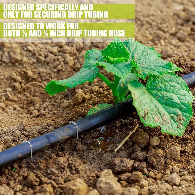 Pelopy 100 Pcs Irrigation Drip Tubing Landscape Staples 5 Inch J Shape Garden Stakes Galvanized Lawn Pins for Drip Tubing (Hold up to 1/2" Drip Tubing)