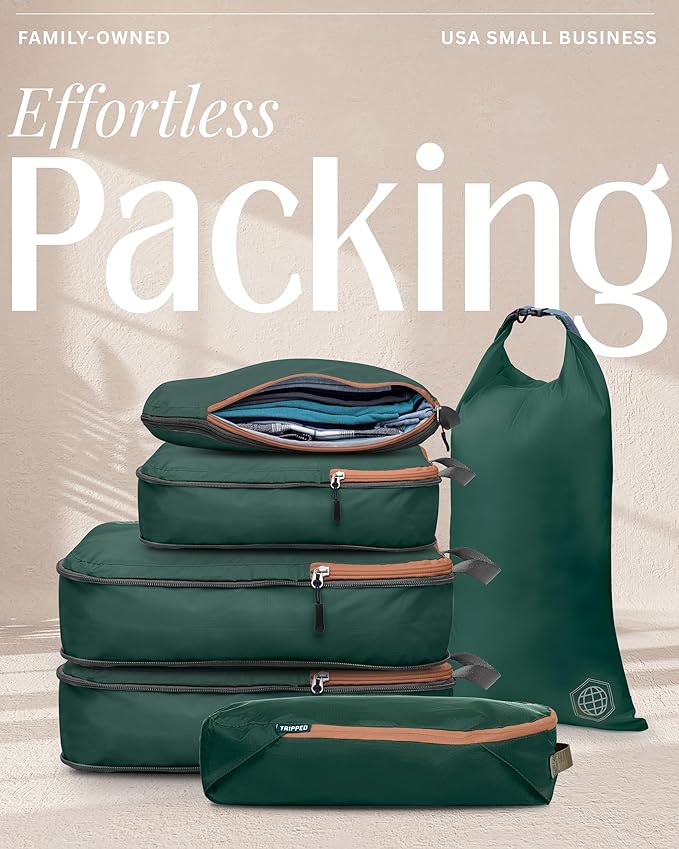 Compression Packing Cubes Set for Carryon Suitcases- Lightweight, Durable Clothes Organizer