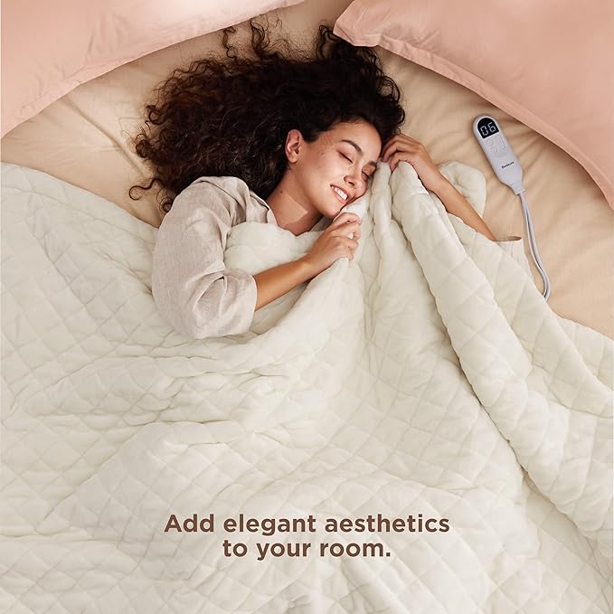 Bedsure Electric Blanket Twin - Quilted Heated Blanket Twin Size, Soft Flannel Thick Heating Blanket with 10 Time Settings & 6 Heat Settings, Warm Gifts for Women Men (62x84 inches, Ivory)