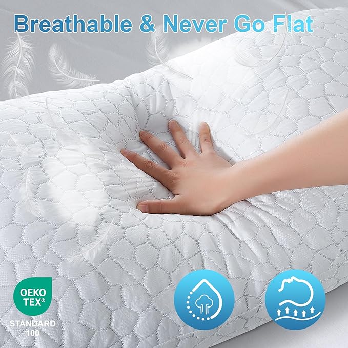 QUTOOL Shredded Memory Foam Pillows for Sleeping Queen Size, Cooling Gel Pillows for Hot Sleepers Adjustable Bed Pillow for Side and Back Sleeper, Breathable, Neck Support, White, Gift for Women Men