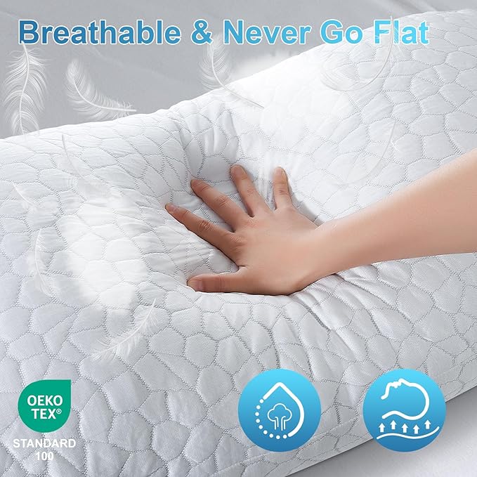 QUTOOL Cooling Bed Pillows for Sleeping Shredded Memory Foam King Pillows 2 Pack Gel Pillows King Size Set of 2, Support Yet Soft Adjustable Pillow for Side, Back Sleepers