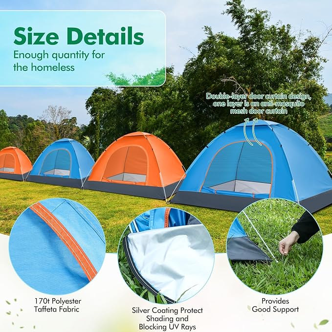 Woanger 10/16 Pack Bulk 2 Person Camping Tents for Homeless Lightweight Tent with Rain Fly and Carrying Bag Waterproof Windproof Setup Pop Up for Camping Backpacking Donation