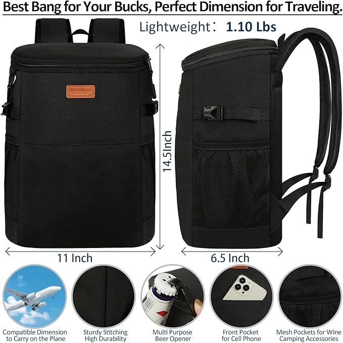 Camping Cooler Backpack 30 Cans, Soft Backpack Coolers Insulated Leak Proof Travel Cooler Bag Waterproof Lunch Picnic Beach Work Trip Thermal Bag Drink Beverage Beer Bag Cooler