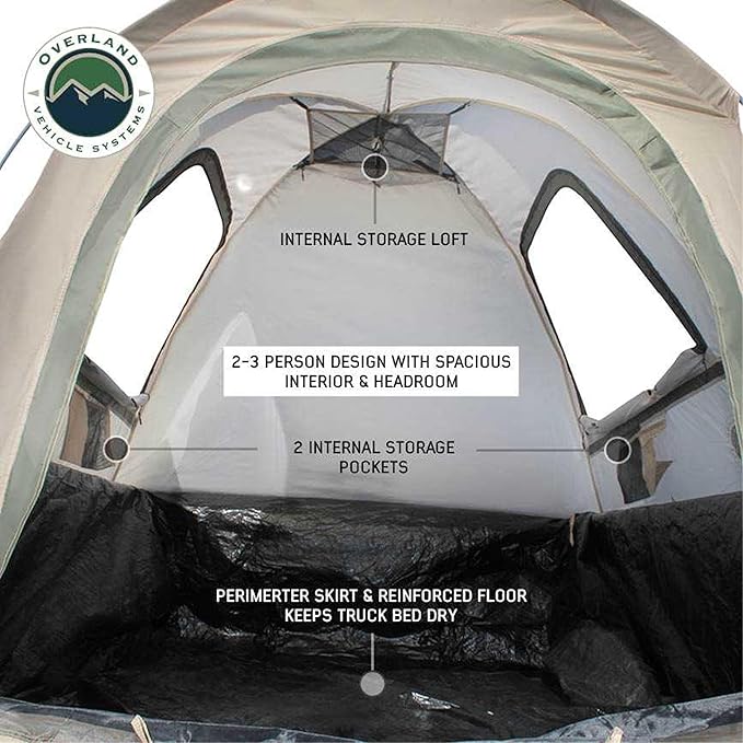 Overland Vehicle Systems LD TACT Truck Bed Tents - Tan Body & Green Rainfly