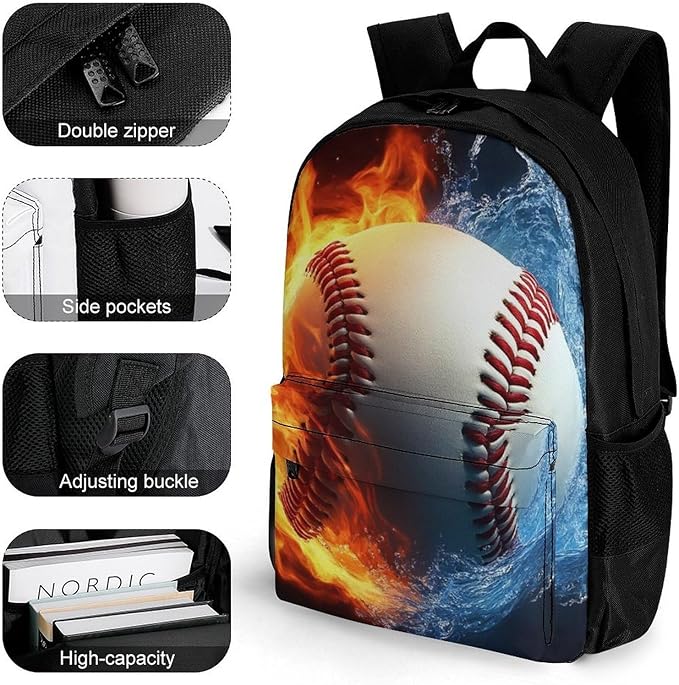 Supdreamc Lightweight Daypack Bookbag for Trekking Business Walking Cycling, Big Capacity Anti-Theft Multipurpose Carry On Bag, Baseball Sports Business Computer Bag