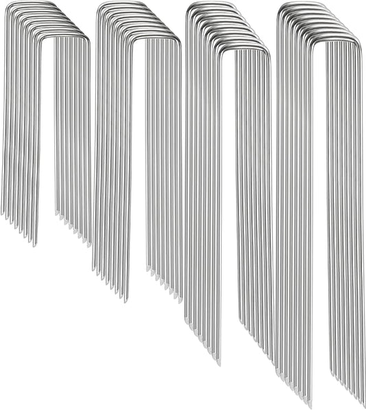 Landscape Staples, 100 Pack 4/6/8/10 Inch 11 Gauge Galvanized Garden Staples, Landscape Stakes for Gardening, Garden Yard Lawn Ground Stakes for Securing Weed Barrier Fabric, Irrigation Tubing, Fence