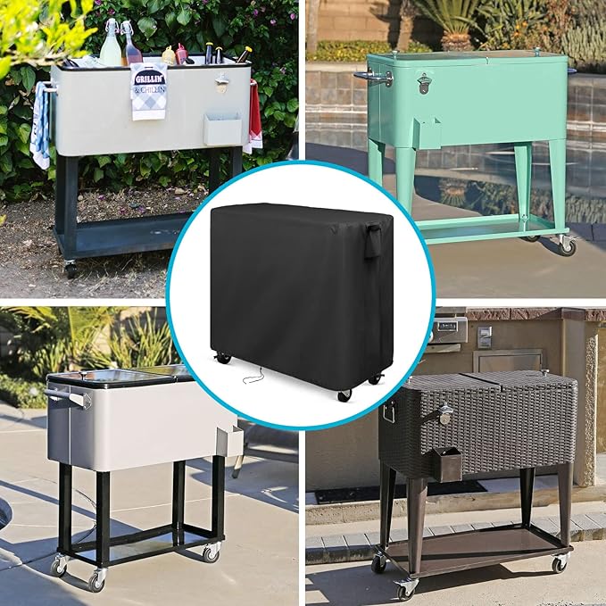 Kingling Cooler Cover Fits 57 Quart Outdoor Kitchen Cooling Bins, Waterproof Patio Ice Chest Outdoor Cooler Cart Cover Black - 28''L x19''W x30''H Inch(Black)
