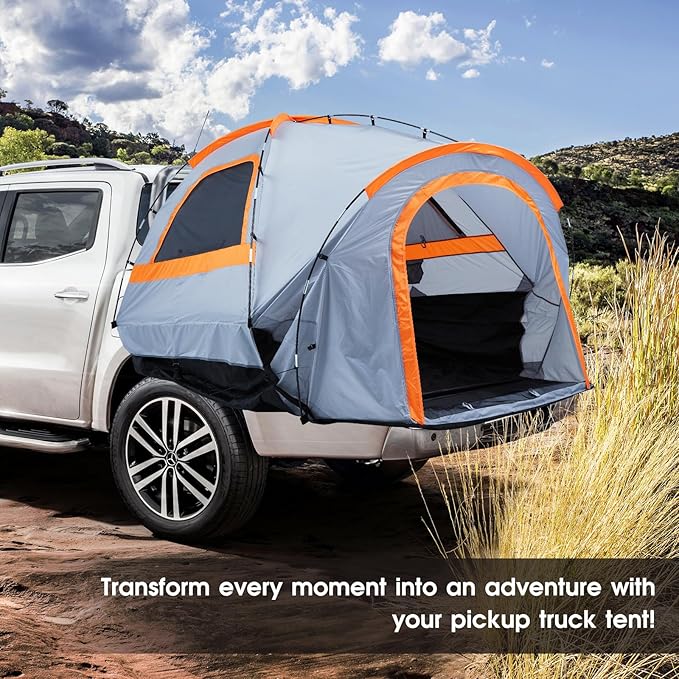 Pickup Truck Tents, Waterproof Pu2000mm Double Layer Truck Bed Tent with Rainfly for 2 Person, Portable Truck Tent for Camping, Fishing, Travel