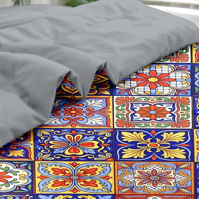 Comforter Set Full Size, Mexican Talavera Ceramic 7 Pcs Bedding for Kids and Adults, Italian Spanish Bed Sheet Sets with Fitted Sheet 2 Pillowcases & 2 Shams for Bedroom Bed Decor