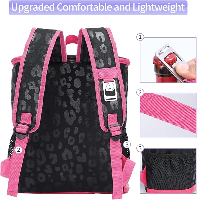 Leopard Camping Cooler Backpack Ice Chest Lunch Backpack 24 Cans Insulated Leak Proof Soft Beach Cooler Bag for Men Women Camping Hiking Picnic Travel Summer