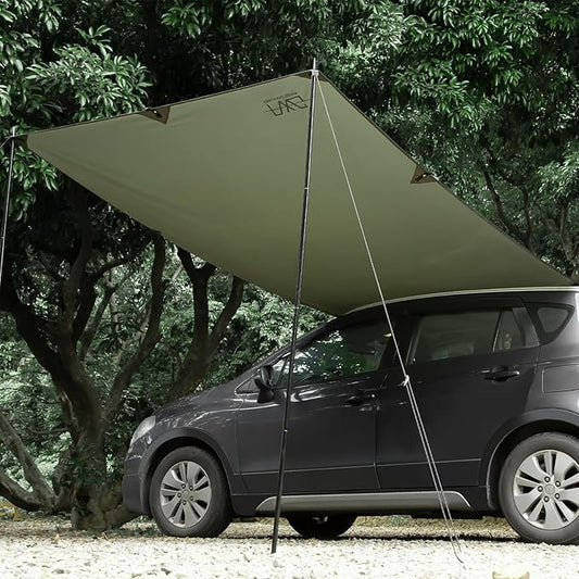 Portable Car Awning for SUV, Vehicle Awning for Camping Van Truck, Needn't Roof Rack Hardwares Waterproof UV50+ 10 x 5.6 ft