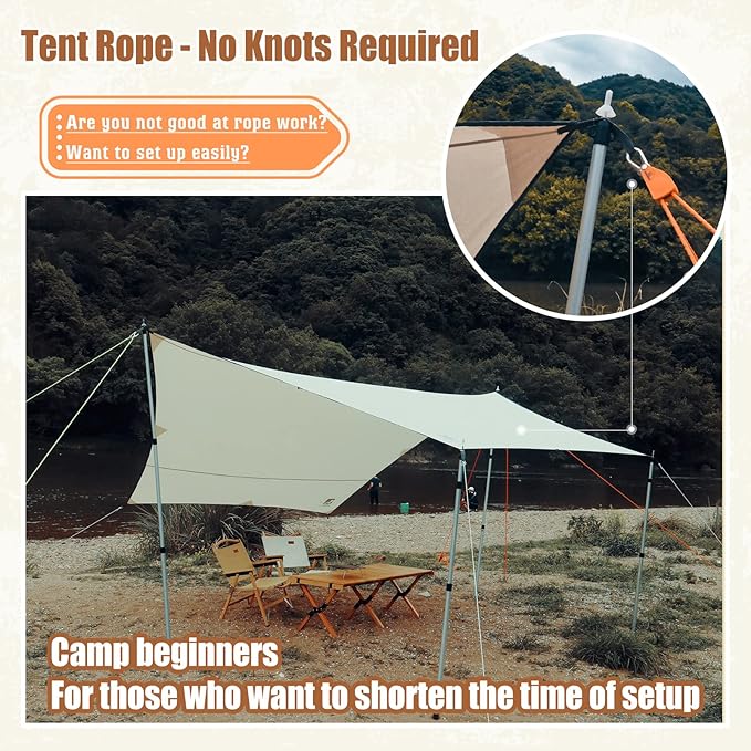 Hikeman Camping Rope with Ratchet Pulley,Quick Setup Outdoor Guy Lines Adjustable Tent Tie Downs Rope Hanger for Canopy,Kayak and Canoe,Grow Light (4PCS,Orange)