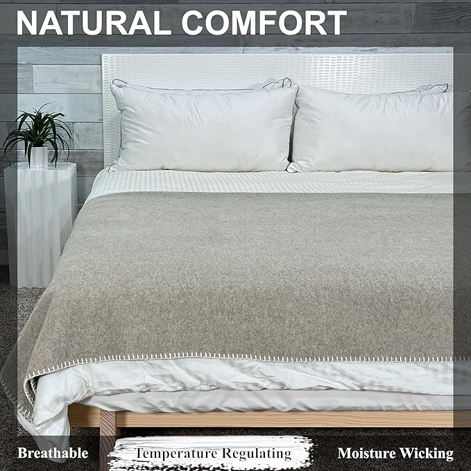 EKTOS 100% Virgin Wool Blanket, 90" x 66", Heavy Duty Camp Gear, Cold Weather Bedding (Light Gray, Twin Size)