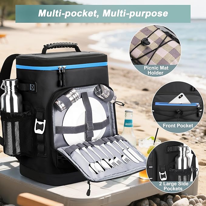 Large 52cans Cooler Backpack, Insulated, Waterproof, Leak Proof, 30L Large Capacity