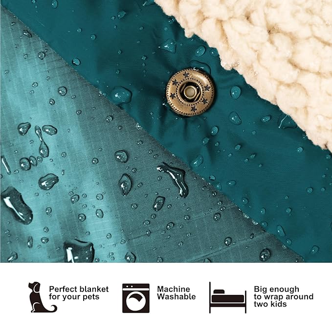 Outdoor Camping Blanket with Sherpa Lining, Extra Warm Thick Camp Blankets and Puffy Ultralight Soft Poncho DWR Camping Quilt for Cold Weather, Adventure, Sleeping, Backpacking 56"x 40"