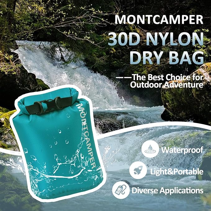 Waterproof Dry Bag 3L – 30D Nylon Roll Top Dry Sack with DWR & PU Coating, Lightweight Water-Resistant Storage for Kayaking, Camping, Hiking, Fishing & Beach (Turquoise Blue)